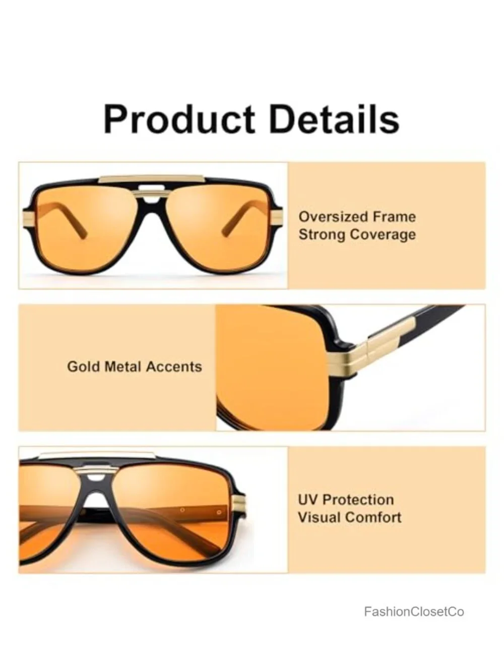 Oversized Aviator Sunglasses Square Frame UV400 Retro Vintage Shades